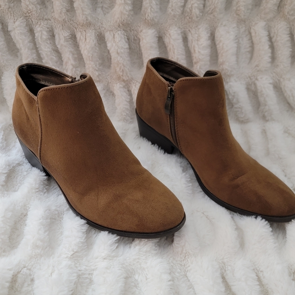 Xappeal Brown Zip Booties 1" Heel